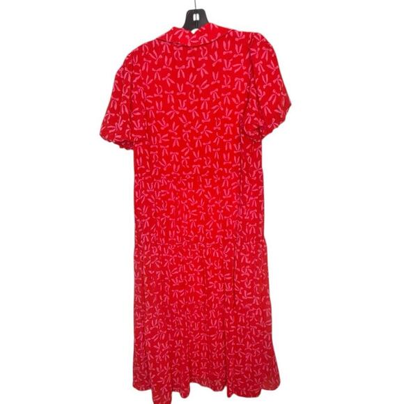 CeCe Red & Pink Coquette Pink Bow Tiered Ruffle Maxi Chiffon Dress Size Medium - Picture 2 of 9